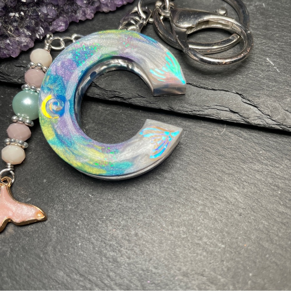 Letter C Mermaid Keychain with Tail Charm Ocean Inspired Artisan - Picture 13 of 16